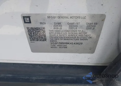2019 Chevrolet Bolt Ev Premier from USA, damaged, VIN 1G1FZ6S09K4143629